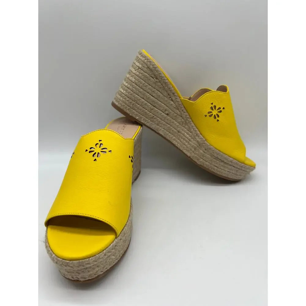Kate Spade Tenley Espadrille Wedge Mule Sandal Yellow Leather S8311001 Size 7.5